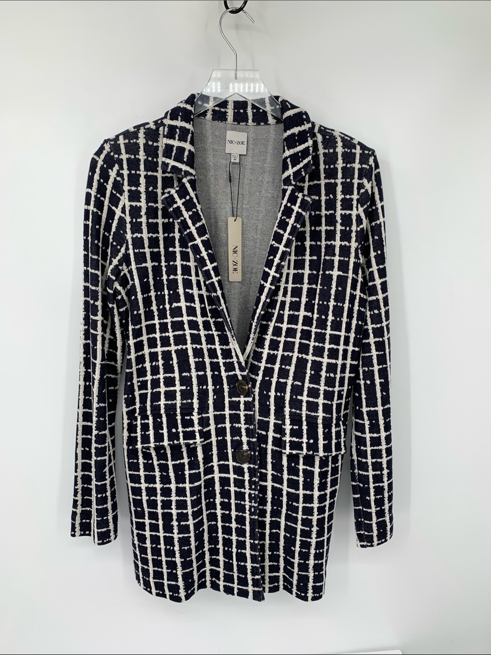 NIC+ZOE painted plaid boyfriend blazer jacket cardigan sweater black plaid new M